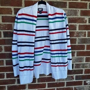 Lands End Women's XS/P Striped Open Front Cardigan Sweater Fits Medium Classic